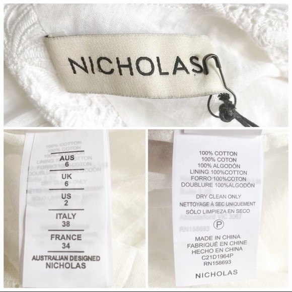 Nicholas Cellie Cotton Featherington Eyelet White Dress Size 2 - Picture 9 of 12